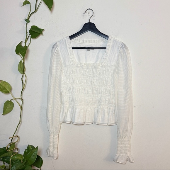 All Saints Tops - All Saints White Long Sleeve Smocked Blouse